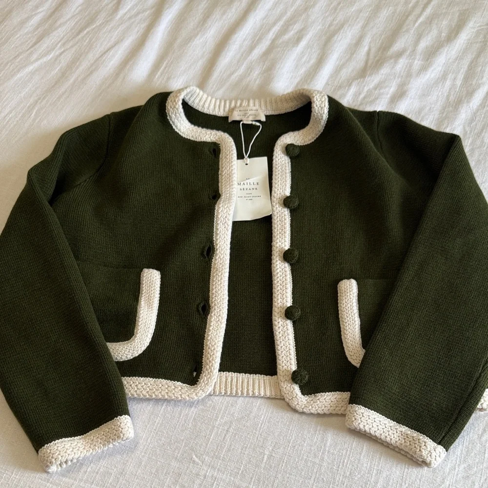 NWT Sezane Olive Jacket with Cream Accents - Picture 4 of 7